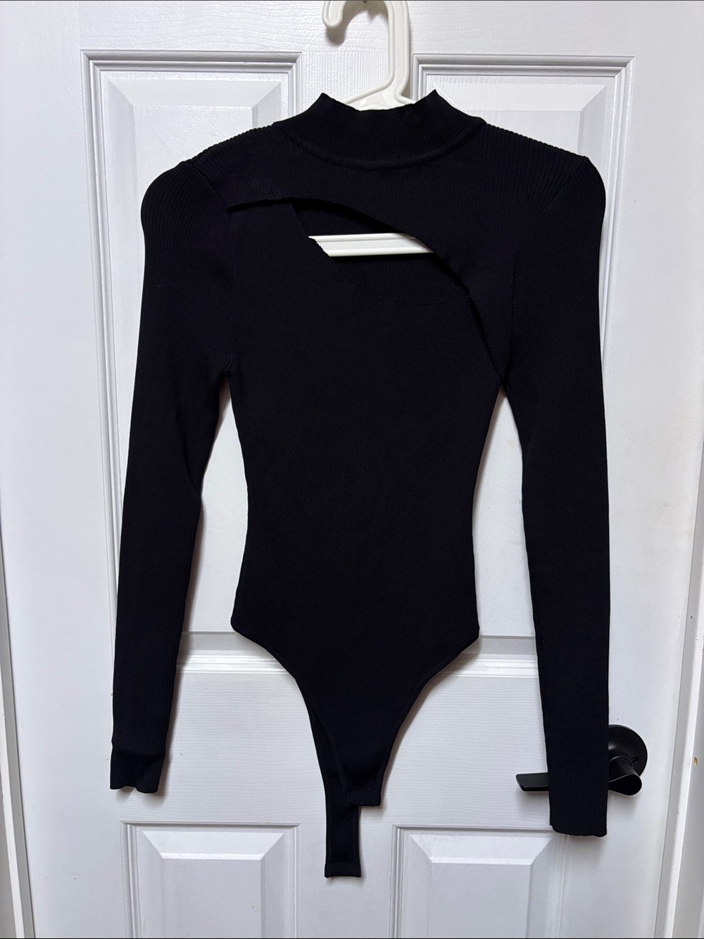 Princess Polly Black Ribbed Cutout Bodysuit size  S/M
